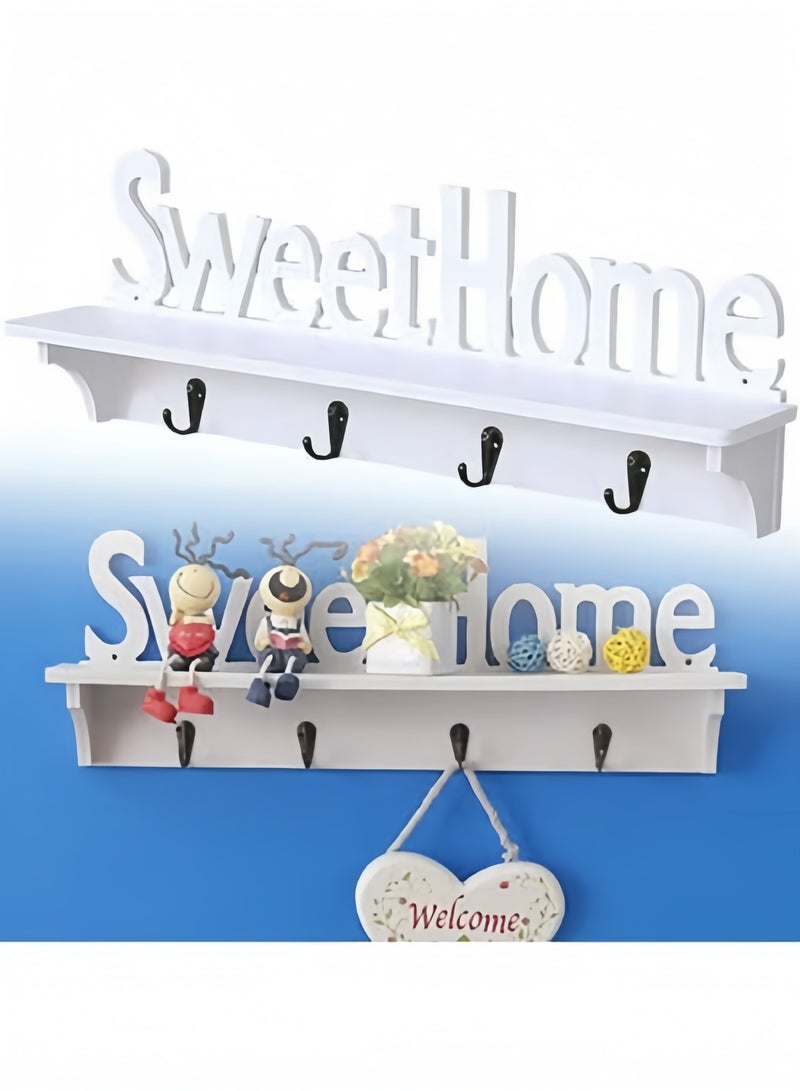 رف تخزين لتزيين الحائط على الطراز الرعوي مع رف تخزين خشبي بأحرف إنجليزية مع خطاف - Image 1